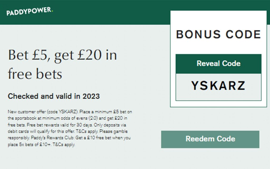 Paddy Power -Bet £5, Get £20 Free Bets!