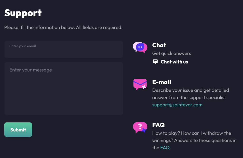 Customer Support at SpinFever Casino
